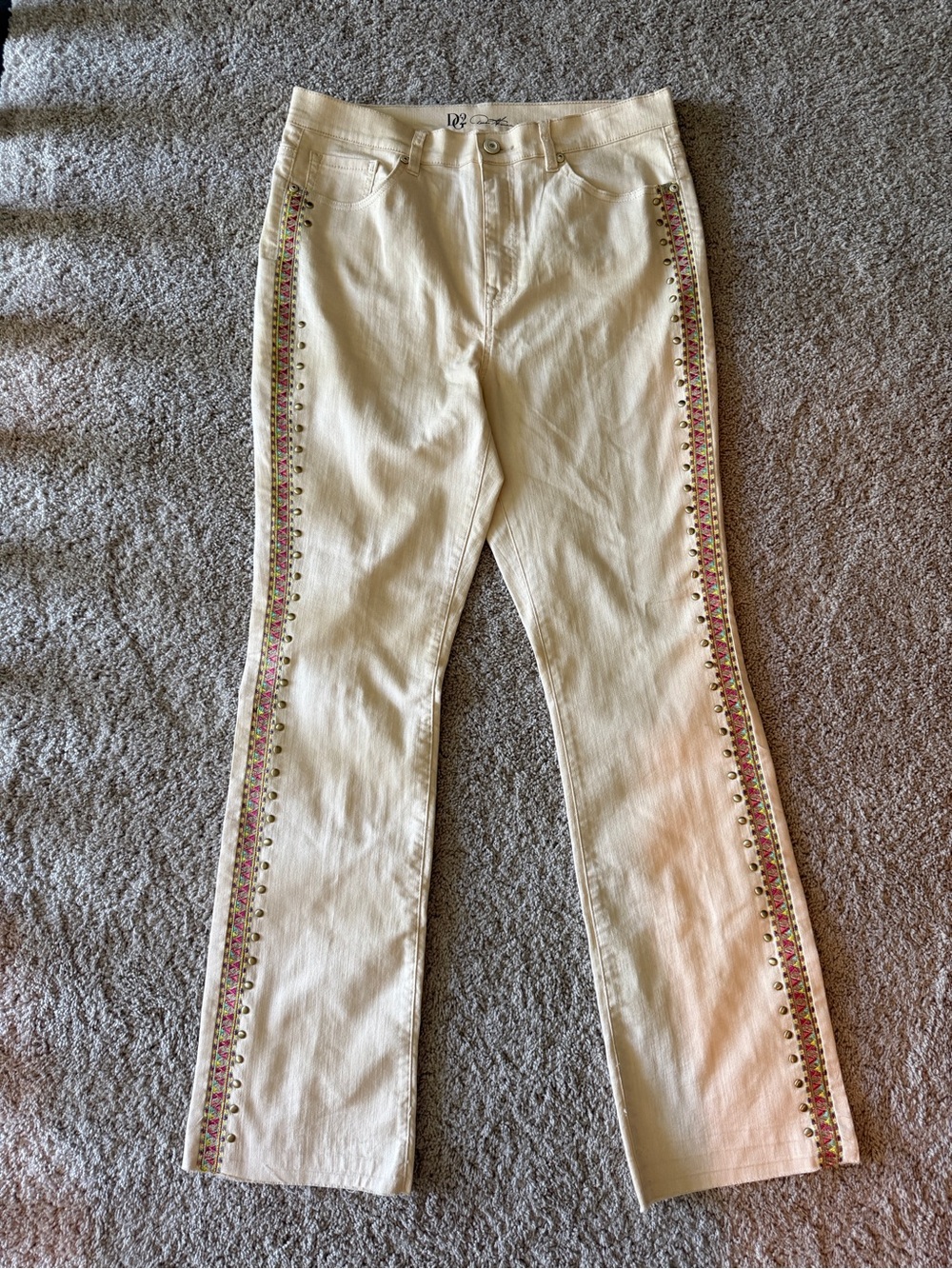 Diane Gilman Cream Embellished Jeans